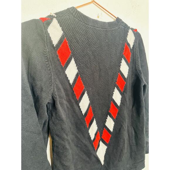 VICTOR GLEMAUD Black Red White Candy Detail Cotton Cashmere V Front Sweater S - Picture 4 of 15